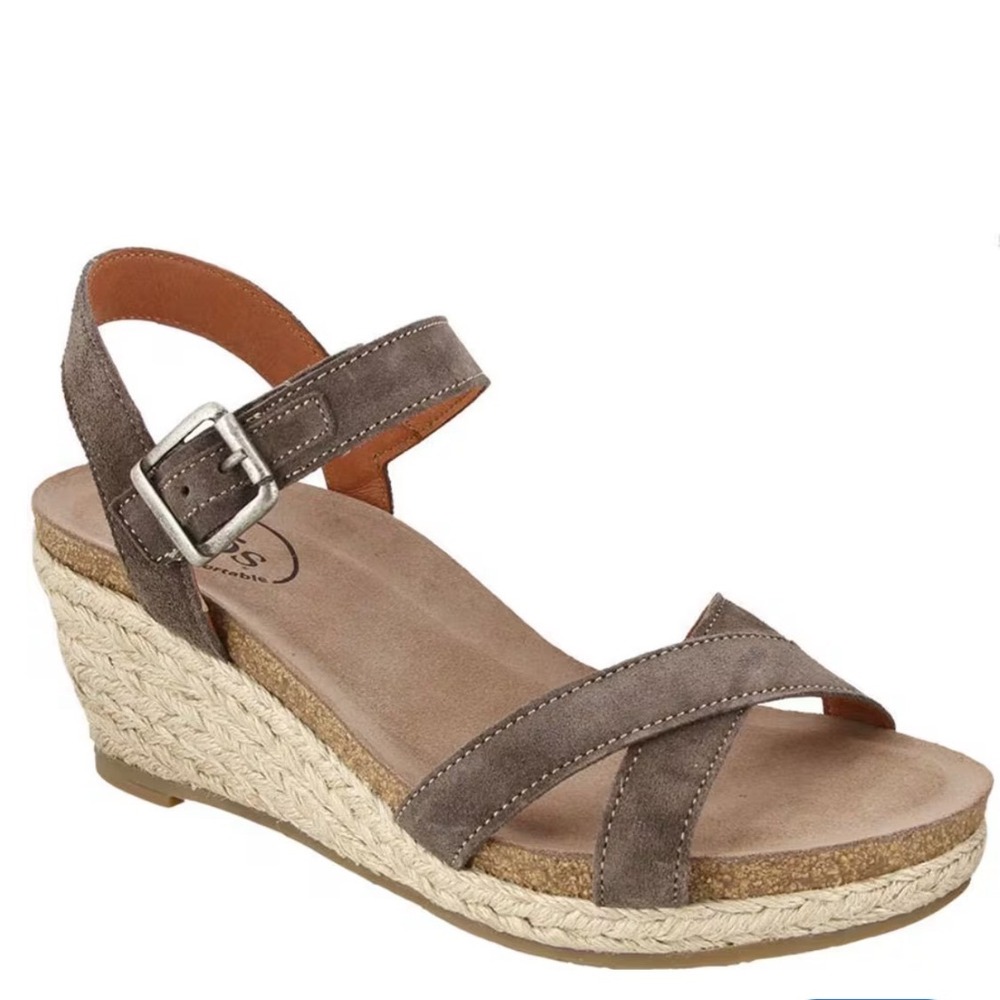 Taos Hey Jute Suede Espadrille Brown Wedge Sandals Women's Size 10-10.5 EU 41